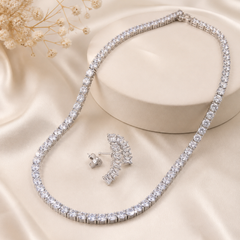Tennis Necklace & Crystal Leaf Earrings Set for Women