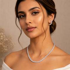 Tennis Necklace & Crystal Leaf Earrings Set for Women
