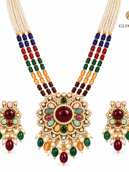 Royal Mosaic Pearl Necklace Set