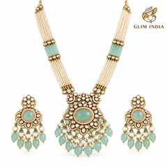 Mint Meher Kundan Pearl Necklace Set