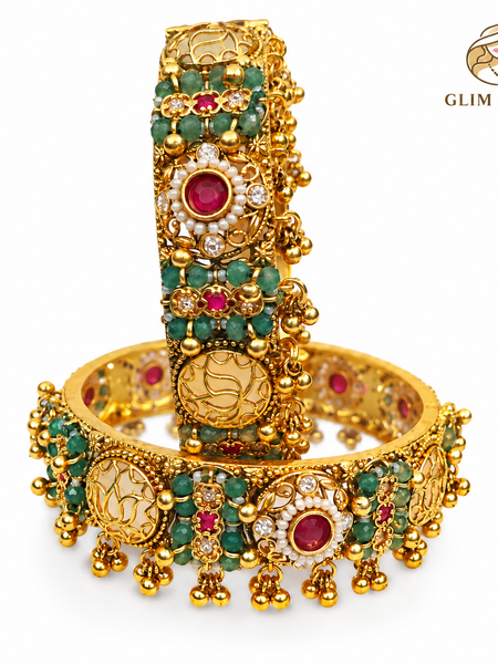 Rajwadi Gulnaar Pearl Ghungroo Bangles