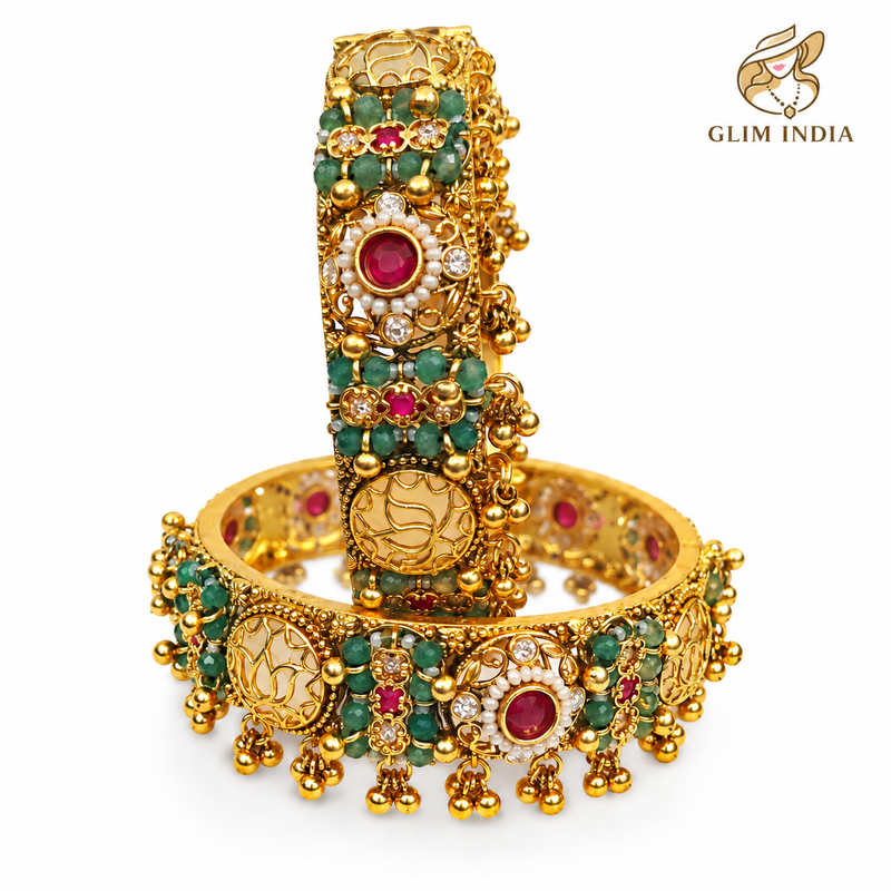 Rajwadi Gulnaar Pearl Ghungroo Bangles