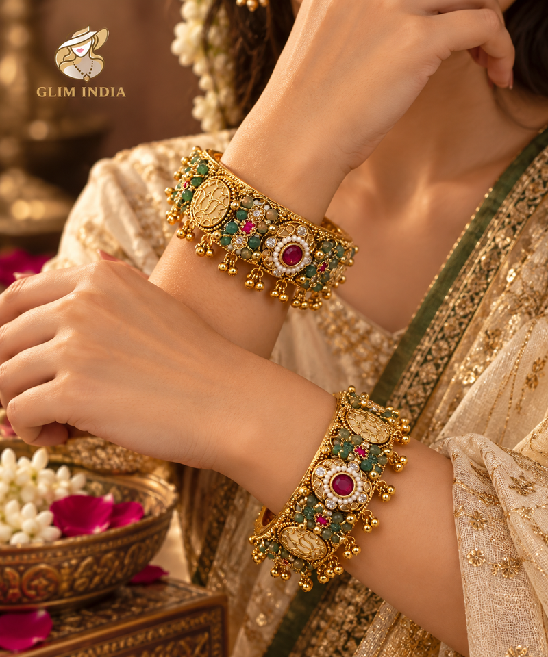 Rajwadi Gulnaar Pearl Ghungroo Bangles