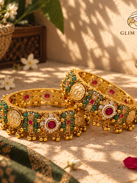 Rajwadi Gulnaar Pearl Ghungroo Bangles