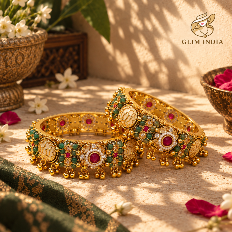 Rajwadi Gulnaar Pearl Ghungroo Bangles