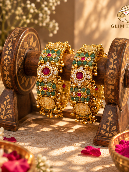 Rajwadi Gulnaar Pearl Ghungroo Bangles