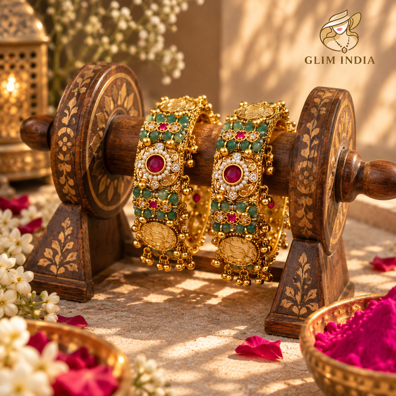Rajwadi Gulnaar Pearl Ghungroo Bangles