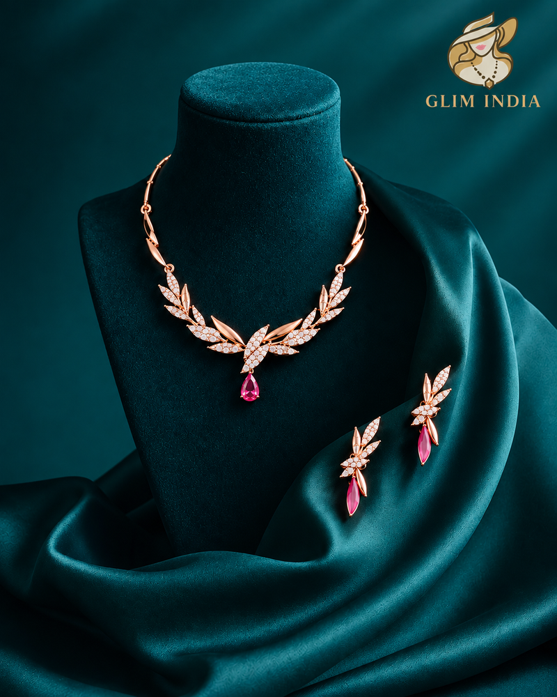 Rosé Bloom Crystal Necklace Set