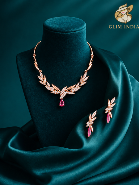 Rosé Bloom Crystal Necklace Set