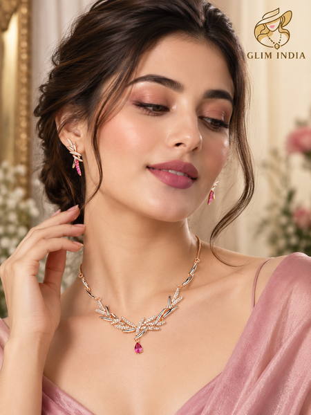 Rosé Bloom Crystal Necklace Set
