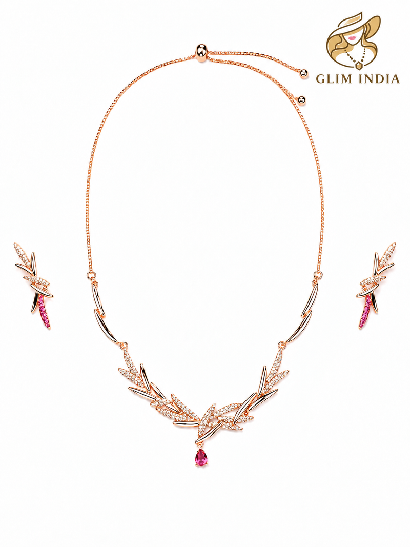 Rosé Bloom Crystal Necklace Set