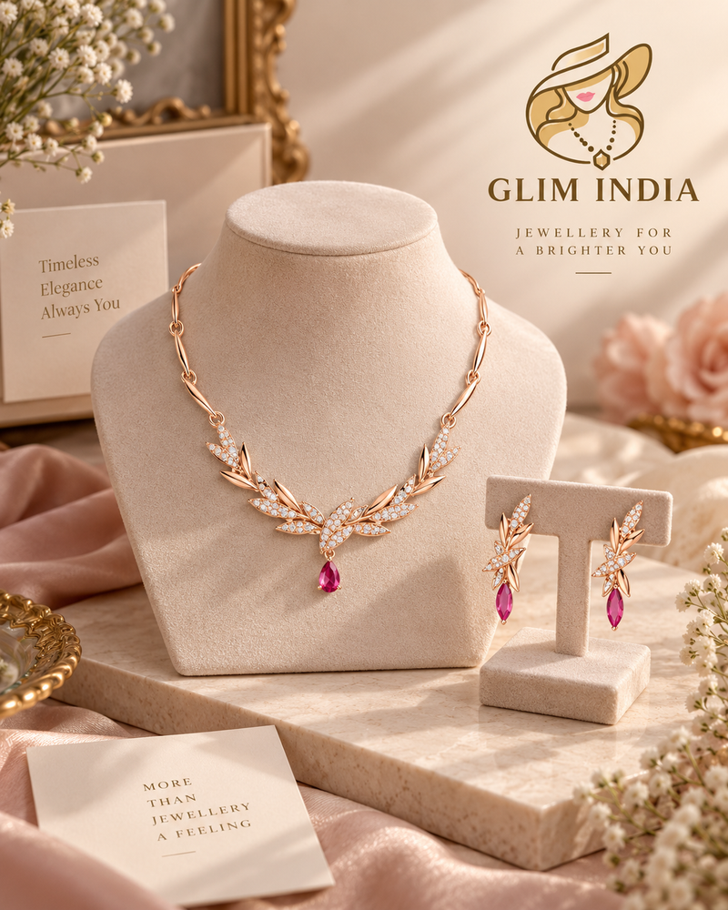 Rosé Bloom Crystal Necklace Set