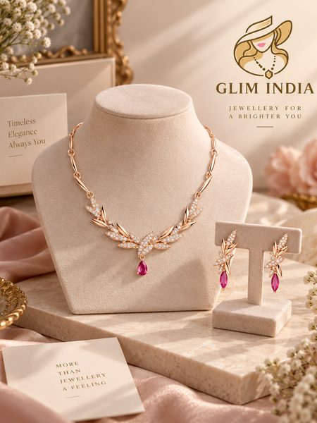 Rosé Bloom Crystal Necklace Set