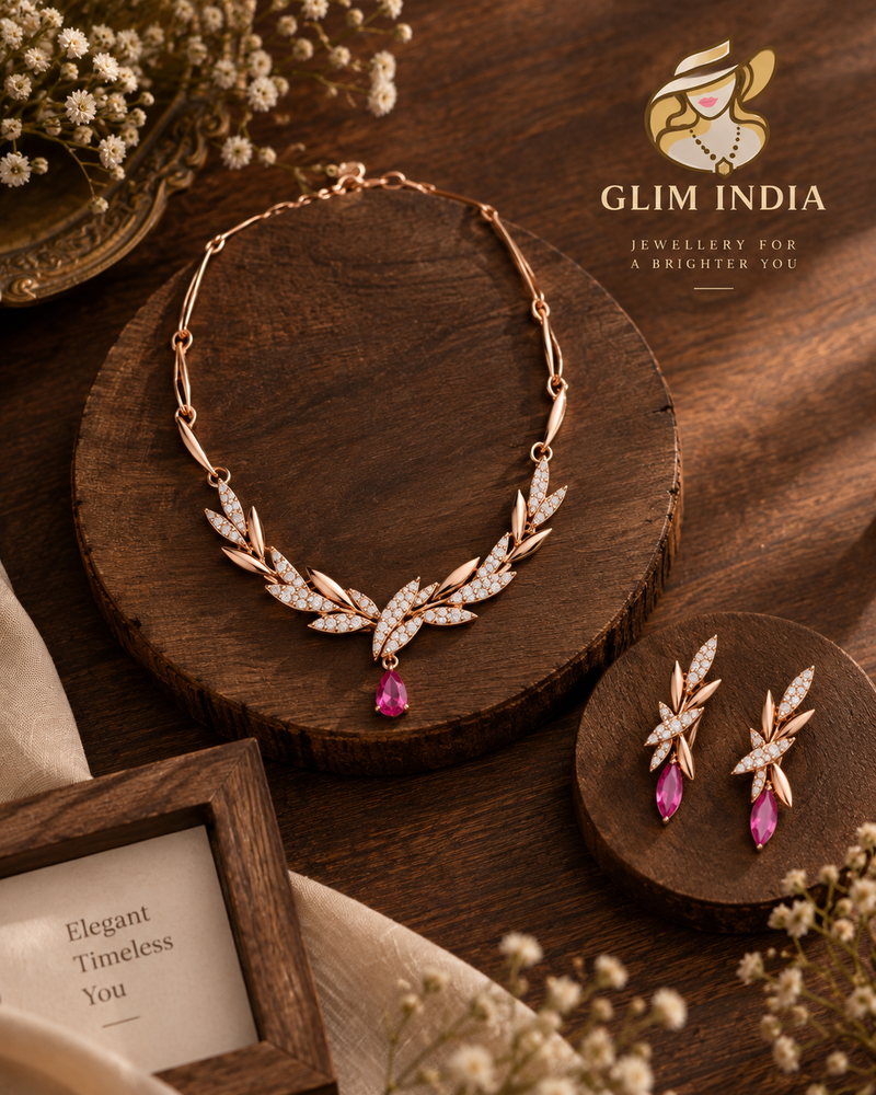 Rosé Bloom Crystal Necklace Set