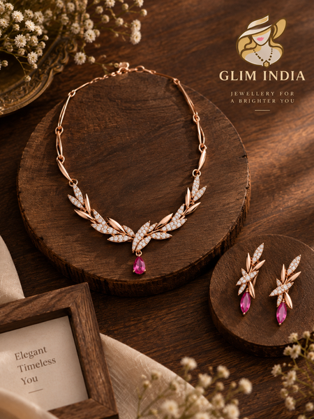Rosé Bloom Crystal Necklace Set