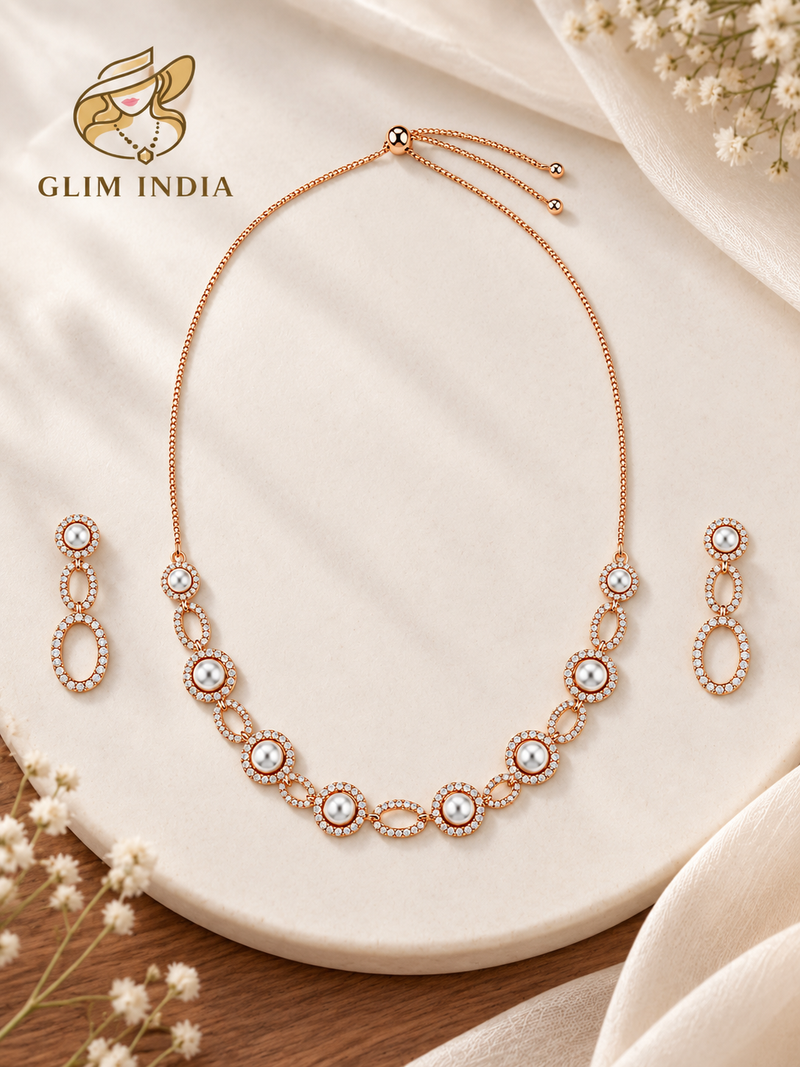 Rosé Pearl Halo Necklace Set