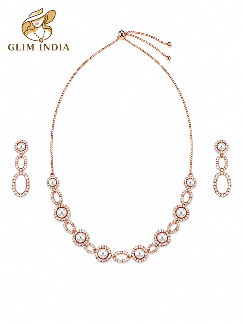 Rosé Pearl Halo Necklace Set