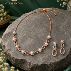 Rosé Pearl Halo Necklace Set