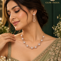 Rosé Pearl Halo Necklace Set