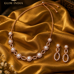 Rosé Pearl Halo Necklace Set