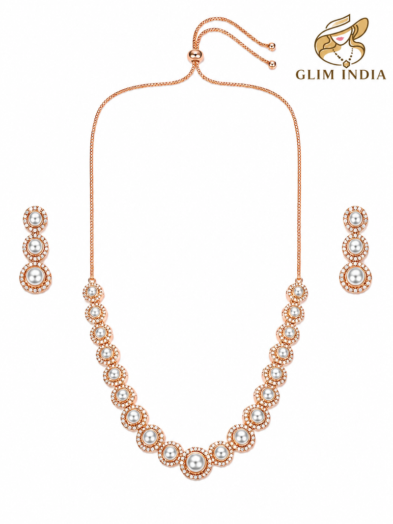 Pearl Aura Rose Gold Necklace Set