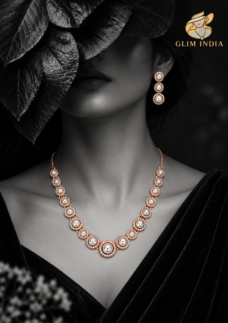 Pearl Aura Rose Gold Necklace Set
