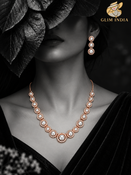 Pearl Aura Rose Gold Necklace Set