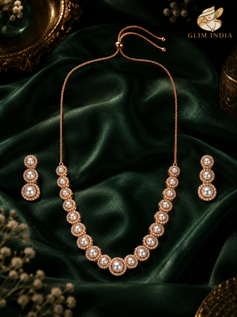 Pearl Aura Rose Gold Necklace Set