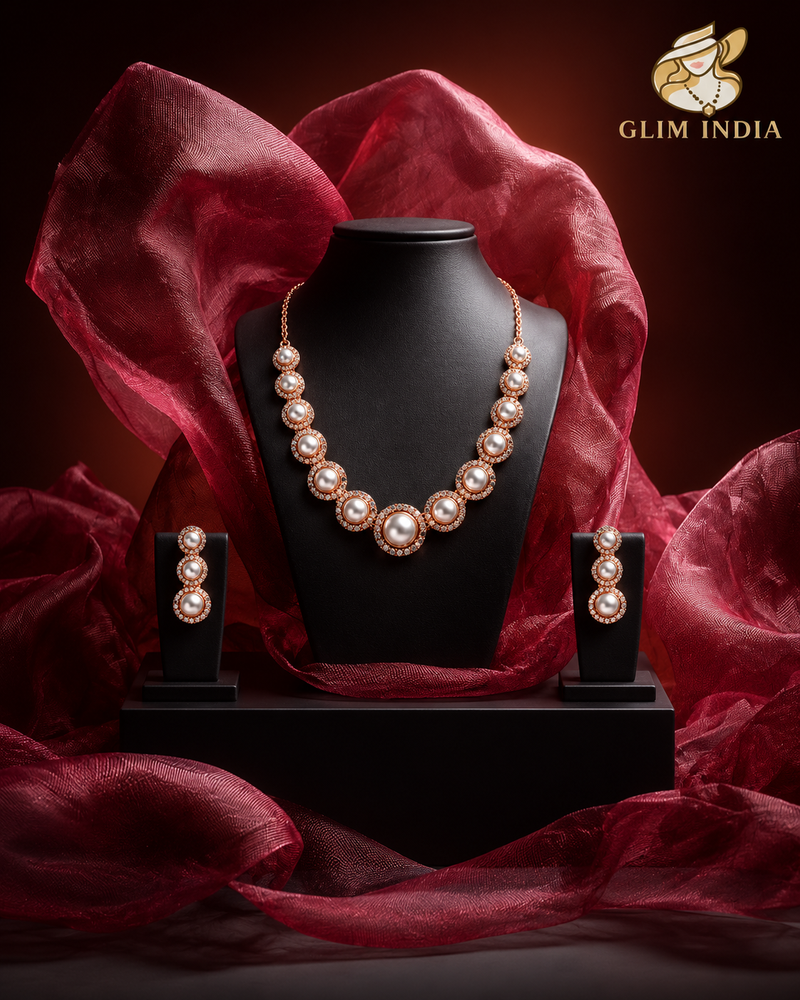 Pearl Aura Rose Gold Necklace Set