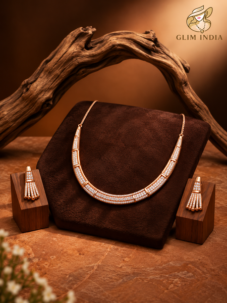 Rose Gold Radiance Crystal Necklace Set
