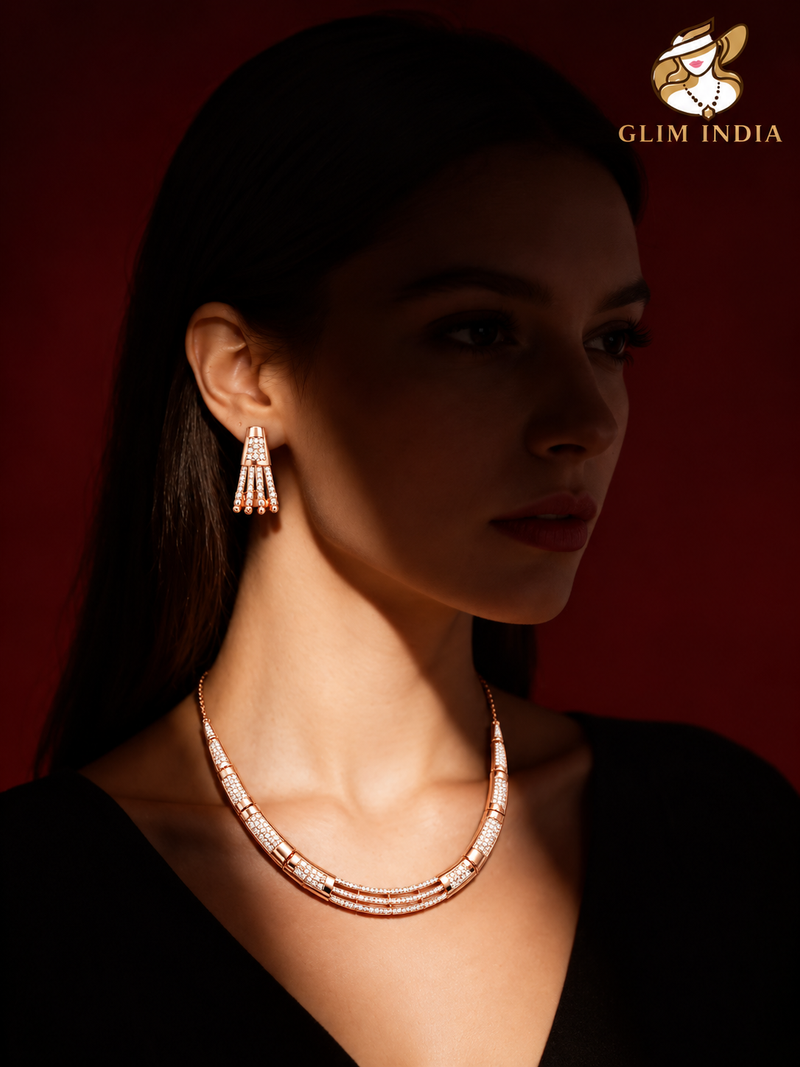 Rose Gold Radiance Crystal Necklace Set
