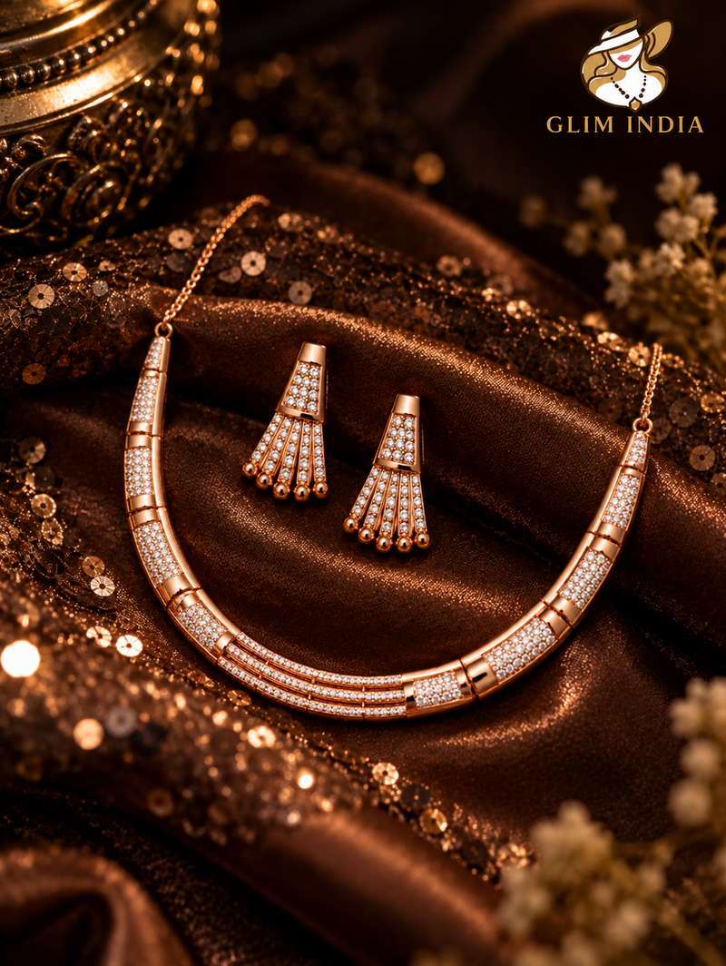 Rose Gold Radiance Crystal Necklace Set