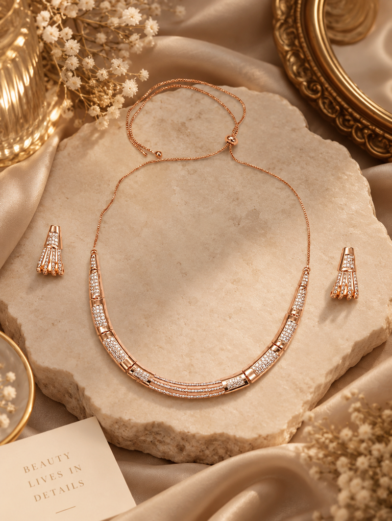 Rose Gold Radiance Crystal Necklace Set