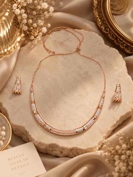 Rose Gold Radiance Crystal Necklace Set
