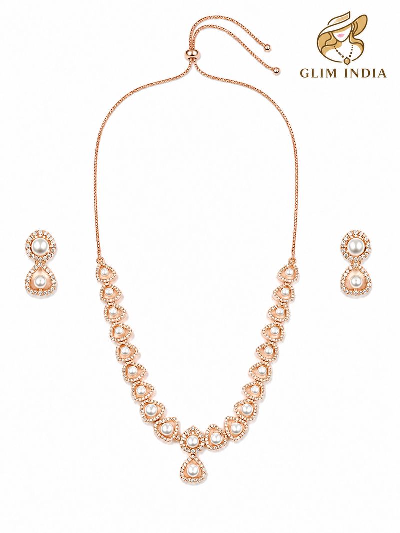 Rose Gold Pearl Teardrop Necklace Set