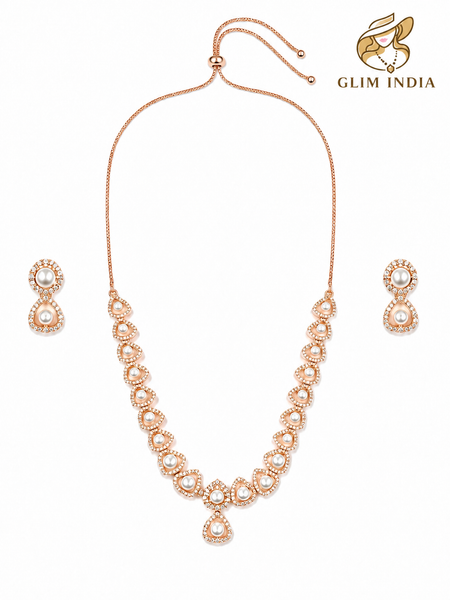 Rose Gold Pearl Teardrop Necklace Set