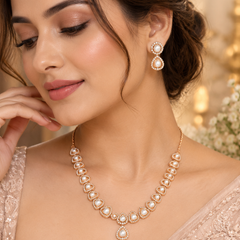 Rose Gold Pearl Teardrop Necklace Set