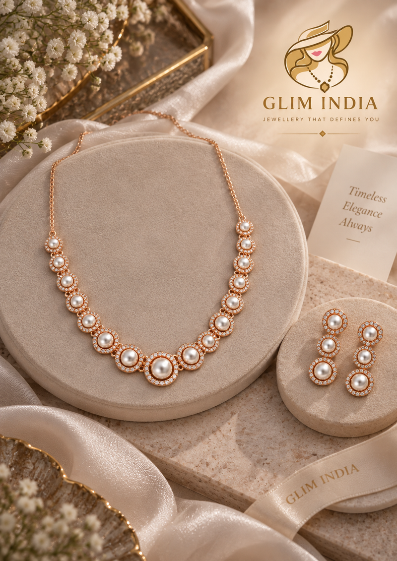 Pearl Aura Rose Gold Necklace Set