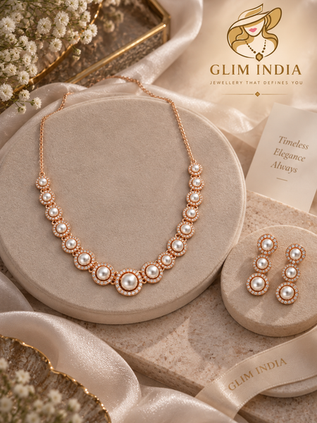 Pearl Aura Rose Gold Necklace Set