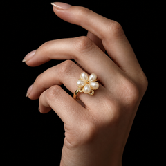 Gold Plated Pearl Flower Ring for Women