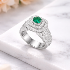 Green Halo Statement Ring with Sparkling Accents