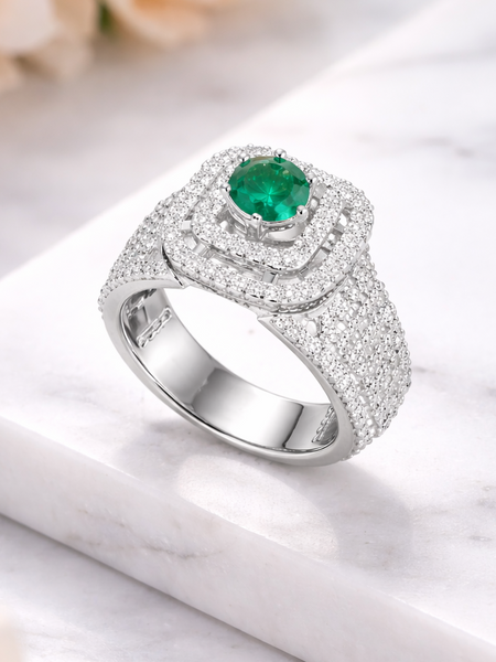 Green Halo Statement Ring with Sparkling Accents