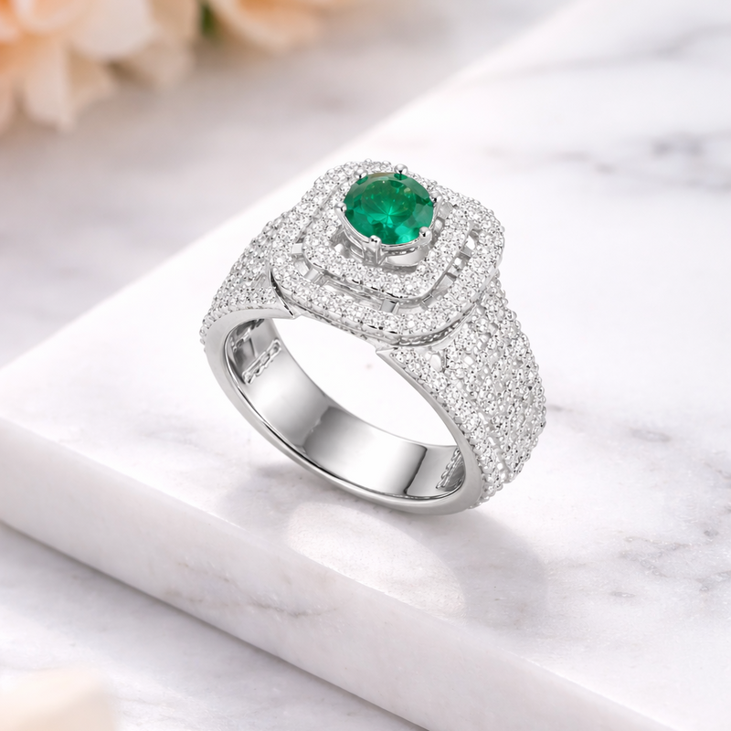 Green Halo Statement Ring with Sparkling Accents