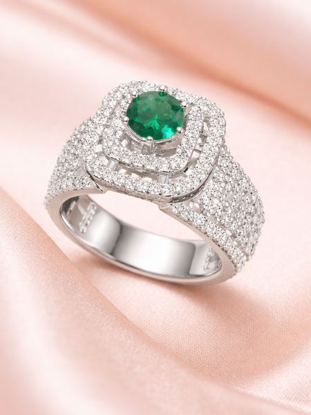 Green Halo Statement Ring with Sparkling Accents