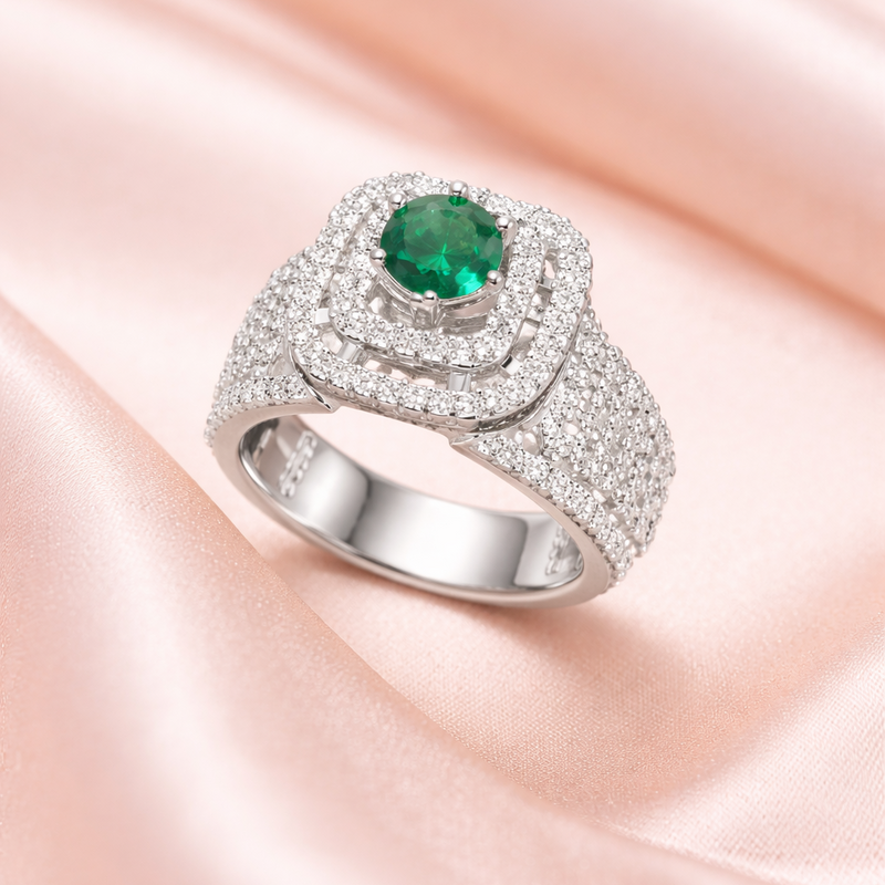 Green Halo Statement Ring with Sparkling Accents