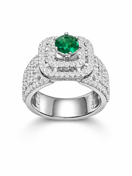 Green Halo Statement Ring with Sparkling Accents