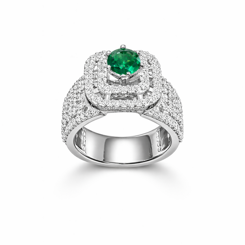 Green Halo Statement Ring with Sparkling Accents
