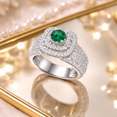 Green Halo Statement Ring with Sparkling Accents