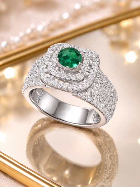 Green Halo Statement Ring with Sparkling Accents