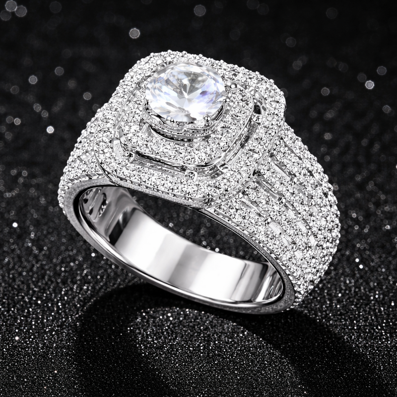 Crystal Halo Statement Ring with Multi-Layer Sparkle Design